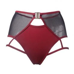 All Pole Wear Hamade Activewear High Waisted Mesh Garter Bottoms - Brick Red