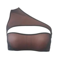 All Pole Wear Hamade Activewear Mesh One Shoulder Top - Black/Sand