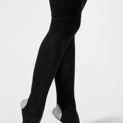 Rolling Cotton Original Thigh High Leg Warmers With Stirrups - Black Accessories