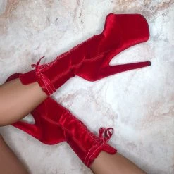 Brand new 🥰 Shoes Hella Heels BabyDoll Velvet 8inch Boots - Bad Blood ❤️ 12 Shoes Hella Heels BabyDoll Velvet 8inch Boots - Bad Blood