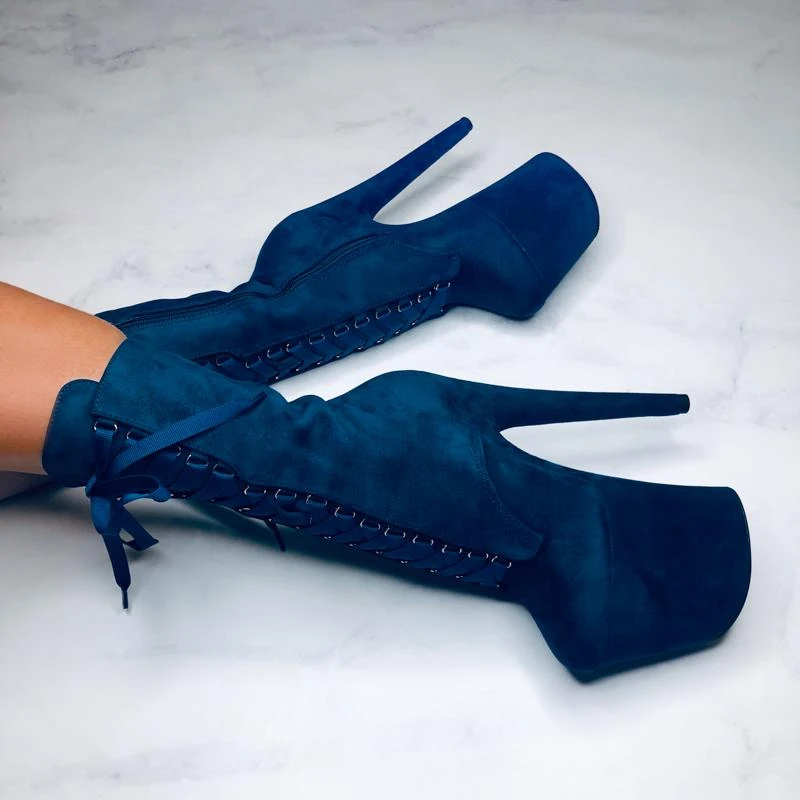 Wholesale ⌛ Hella Heels High BabyDoll 8inch ✨ Boots - Teal ✨ 5 Hella Heels High BabyDoll 8inch Boots - Teal