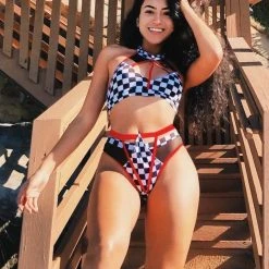 All Pole Wear Hamade Activewear Strappy High Waisted Bottoms - Checkered Print