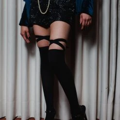 Deals 🎉 Rolling Over The Knee Ribbon 🥰 Socks - Black (3 Sizes Available) Accessories ❤️ 14 Rolling Over The Knee Ribbon Socks - Black (3 Sizes Available) Accessories