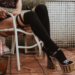Deals 🎉 Rolling Over The Knee Ribbon 🥰 Socks - Black (3 Sizes Available) Accessories ❤️ 17 Rolling Over The Knee Ribbon Socks - Black (3 Sizes Available) Accessories
