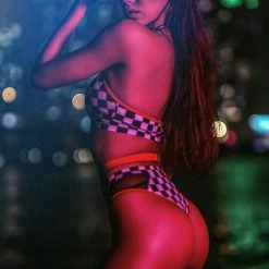 All Pole Wear Hamade Activewear Strappy High Waisted Bottoms - Checkered Print