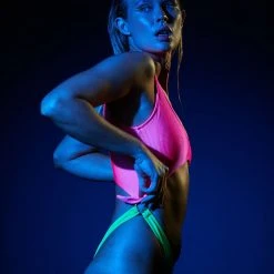 Rolling Malandra Bodysuit - Ribbed Neon Pink/Green