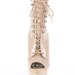 Shoes Pleaser USA Adore-1021 7inch Pleaser Peep Toe Boots - Patent Beige