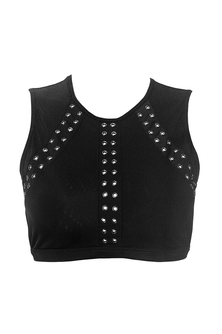 Deals 🎉 Hamade Activewear Eyelet High Neck Top - Black 😀 4 Hamade Activewear Eyelet High Neck Top - Black