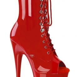 Pleaser USA Adore-1021 7inch Pleaser Peep Toe Boots - Patent Red