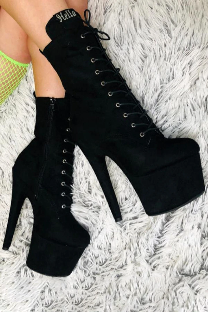Brand new โ Hella ๐ Heels BabyDoll 7inch Boots - Black Back In Stock โจ 1 Hella Heels BabyDoll 7inch Boots - Black Back In Stock