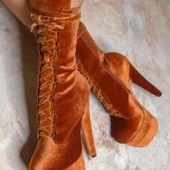 Shoes Hella Heels BabyDoll Velvet 7inch Boots - Brandy