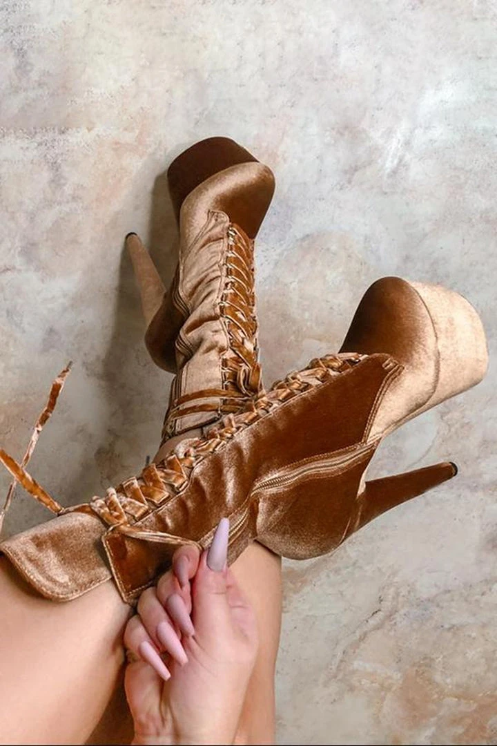 Top 10 โจ Hella Heels BabyDoll Velvet 7inch Boots - Moonshine Shoes ๐ 2 Hella Heels BabyDoll Velvet 7inch Boots - Moonshine Shoes