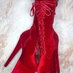 Shoes Hella Heels BabyDoll Velvet 8inch Boots - Bad Blood