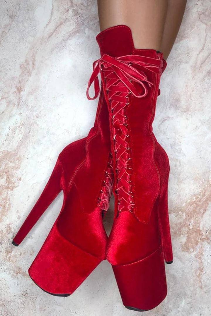 Brand new 🥰 Shoes Hella Heels BabyDoll Velvet 8inch Boots - Bad Blood ❤️ 1 Shoes Hella Heels BabyDoll Velvet 8inch Boots - Bad Blood