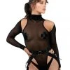 All Pole Wear Naughty Thoughts XXX Rated See Through Bodysuit - Black