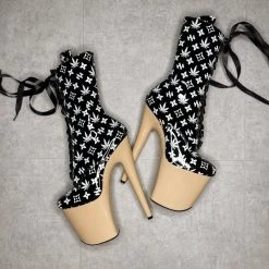 Hella Heels Branded 8inch Boots - Black/Sand Shoes