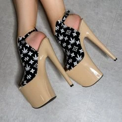 Hella Heels Branded Shield 8inch Stilettos - Black/Sand Shoes