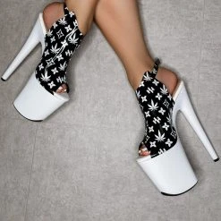 Hella Heels Branded Shield 8inch Stilettos - Black/White Shoes