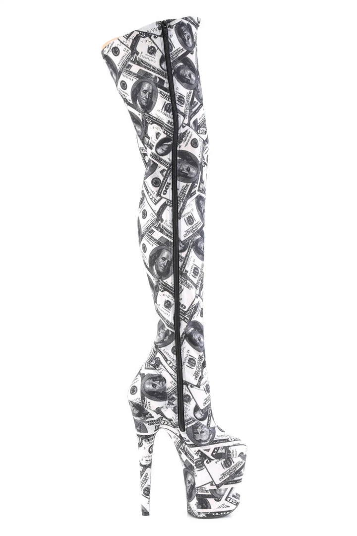 Budget โจ Pleaser USA Flamingo-3000DP 8inch Thigh High Pleaser Boots - Money Print ๐ 4 Pleaser USA Flamingo-3000DP 8inch Thigh High Pleaser Boots - Money Print