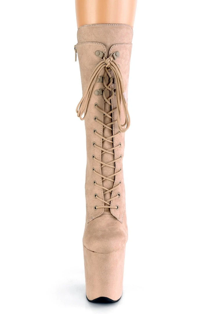 Hot Sale ⭐ Pleaser USA Flamingo-1050FS Faux Suede 8inch Pleaser Boots - Beige ❤️ 2 Pleaser USA Flamingo-1050FS Faux Suede 8inch Pleaser Boots - Beige