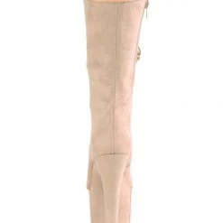 Hot Sale ⭐ Pleaser USA Flamingo-1050FS Faux Suede 8inch Pleaser Boots - Beige ❤️ 8 Pleaser USA Flamingo-1050FS Faux Suede 8inch Pleaser Boots - Beige
