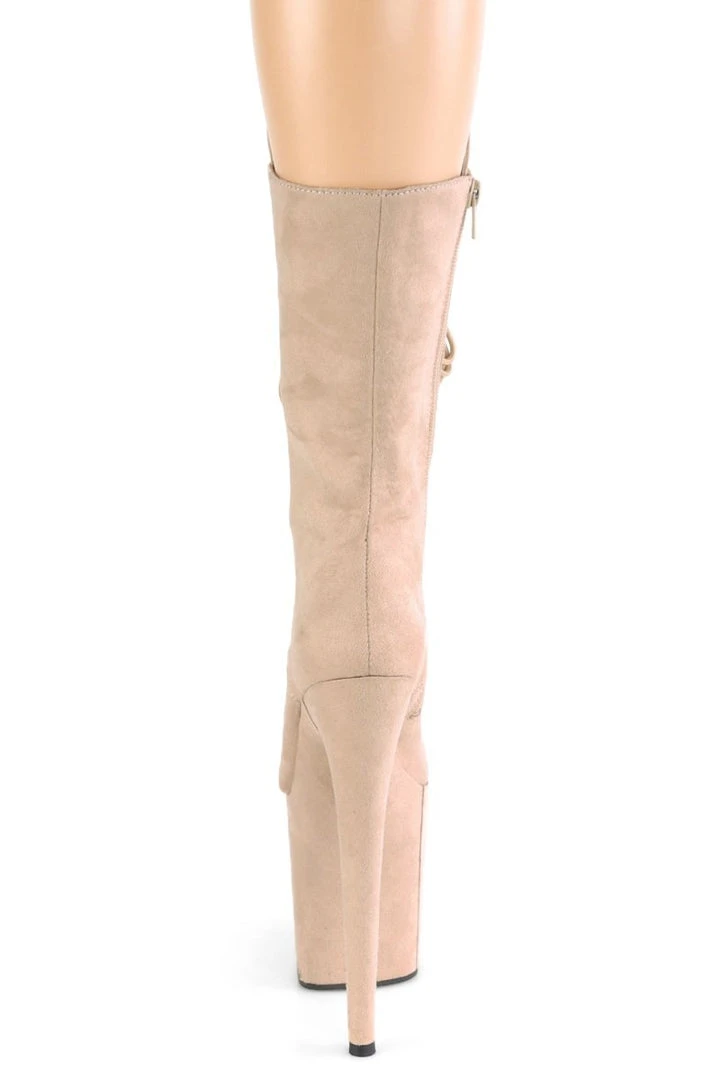 Hot Sale ⭐ Pleaser USA Flamingo-1050FS Faux Suede 8inch Pleaser Boots - Beige ❤️ 4 Pleaser USA Flamingo-1050FS Faux Suede 8inch Pleaser Boots - Beige