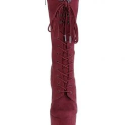 Pleaser USA Flamingo-1050FS Faux Suede 8inch Pleaser Boots - Burgundy Shoes
