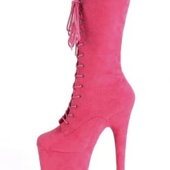 Pleaser USA Flamingo-1050FS Faux Suede 8inch Pleaser Boots - Hot Pink