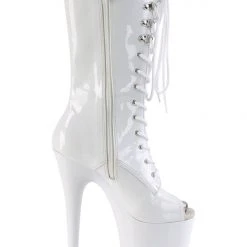 Pleaser USA Flamingo-1051 8inch Peep Toe Pleaser Boots - Patent White Shoes