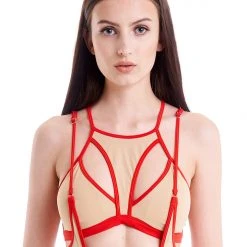 Hamade Activewear High Scoop Neck Top - Sand/Red