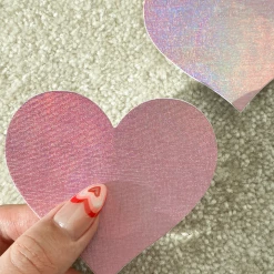 Naughty Thoughts Heart Pasties (5 Pairs) - Holographic Pink