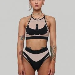 All Pole Wear Creatures Of XIX I S I S Halter Top - Black With Sand Mesh