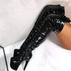 New In Hella Heels The Glitterati Thigh High 8inch Boots - Sin City