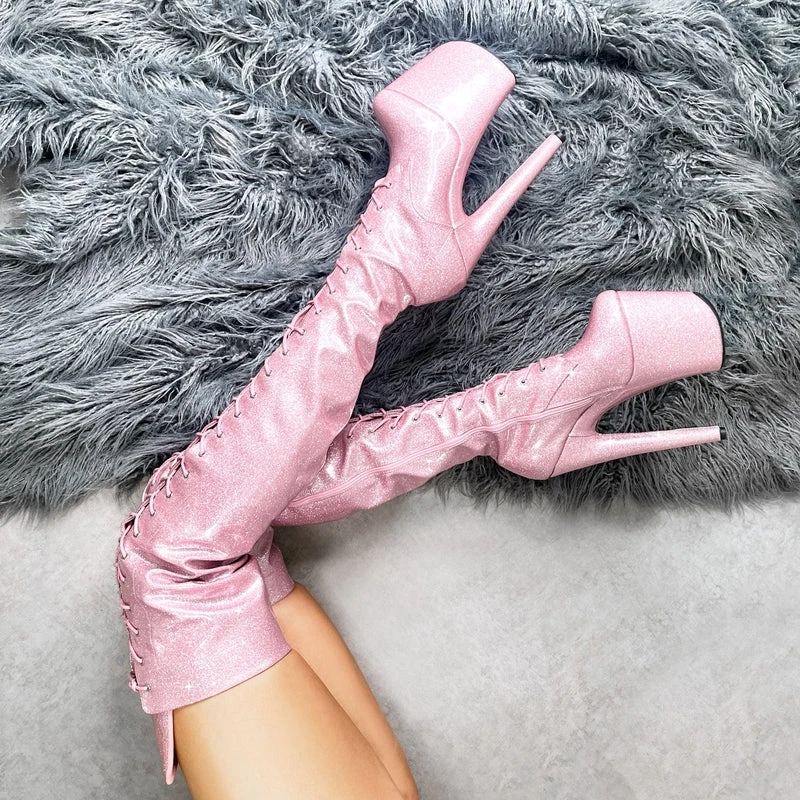 Deals ⭐ Hella Heels The Glitterati Thigh High 8inch Boots - Sugarbaby 🥰 2 Hella Heels The Glitterati Thigh High 8inch Boots - Sugarbaby