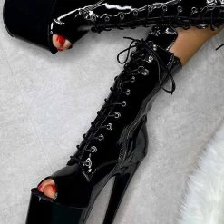 Outlet โญ Hella ๐ Heels LipKit Open Toe 8inch Boots - Black Beatles ๐ฏ 13 Hella Heels LipKit Open Toe 8inch Boots - Black Beatles