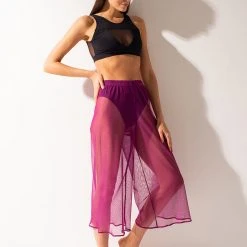 Pole Dancing Costume 4 Shark Polewear Setka Mesh Flow Pants - Plum
