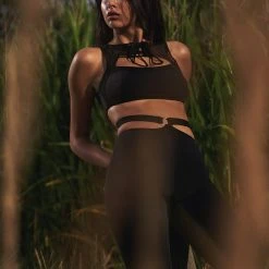 All Pole Wear Hamade Activewear Lace Up High Neck Top - Black