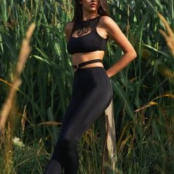 All Pole Wear Hamade Activewear Lace Up High Neck Top - Black