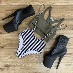 Pleaser USA Flamingo-1020PK 8inch Pleaser Biker Style Boots - Matte Black Shoes