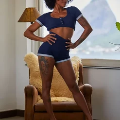 All Pole Wear Rolling Carmen Top - Navy