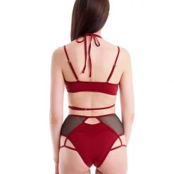 All Pole Wear Hamade Activewear High Waisted Mesh Garter Bottoms - Brick Red