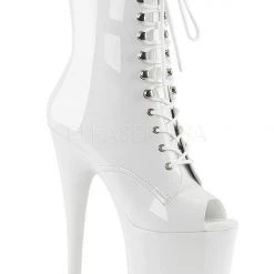 Pleaser USA Flamingo-1021 8inch Pleaser Peep Toe Boots - Patent White
