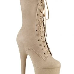 Hot Sale ⭐ Pleaser USA Flamingo-1050FS Faux Suede 8inch Pleaser Boots - Beige ❤️ 9 Pleaser USA Flamingo-1050FS Faux Suede 8inch Pleaser Boots - Beige