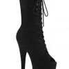 Pleaser USA Flamingo-1051FS Faux Suede 8inch Peep Toe Pleaser Boots - Black Shoes