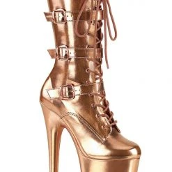 Shoes Pleaser USA Flamingo-1053 8inch Metallic Pleaser Boots - Rose Gold