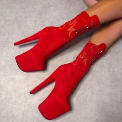 Shoes Hella Heels HellGirl Front Lace 8inch Boots - Red/Yellow