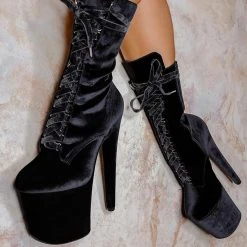 Back In Stock Hella Heels BabyDoll Velvet 8inch Boots - Russian Roulette