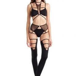 Hamade Activewear High Waisted Mesh Garter Bottoms - Black