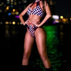 All Pole Wear Hamade Activewear Strappy High Waisted Bottoms - Checkered Print